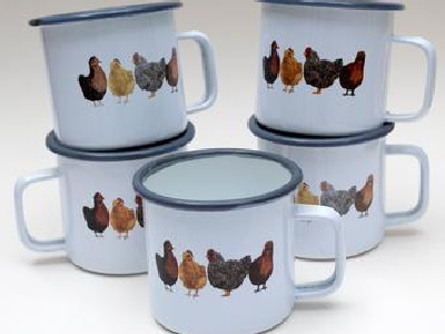 chicken farm house enamel mugs