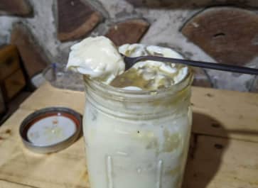 homemade mayonaise in a quart jar